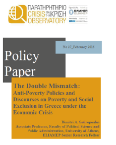 The Double Mismatch – Anti-Poverty Policies & Discourses on Poverty & Social Exclusion in Greece under the Economic Crisis